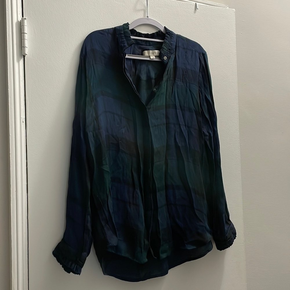 LOFT flannel blouse in blue/green